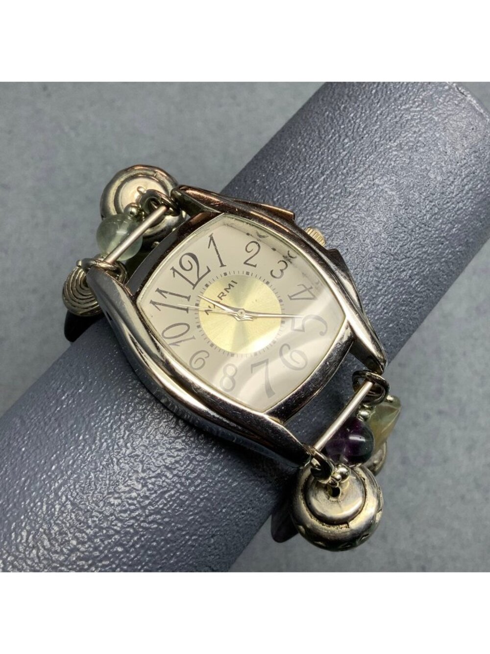 Narmi Stretch Watch Green Brown Beaded Silver Translucent Interchangeable Band